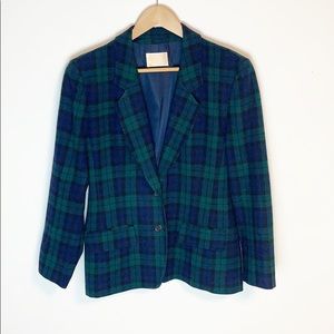 Vintage Pendleton Green Blue Plaid Wool Blazer